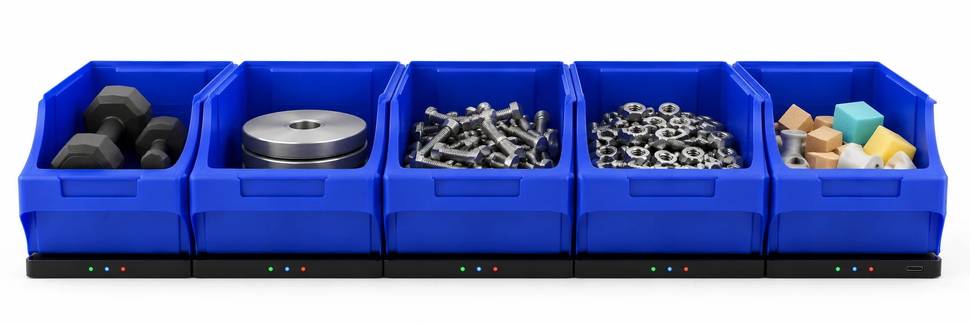 Bins filled with parts on scales